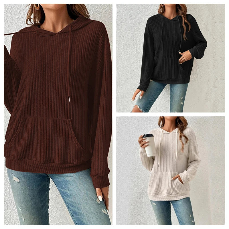 women's knitwear hooded pit kangaroo pocket hoodie