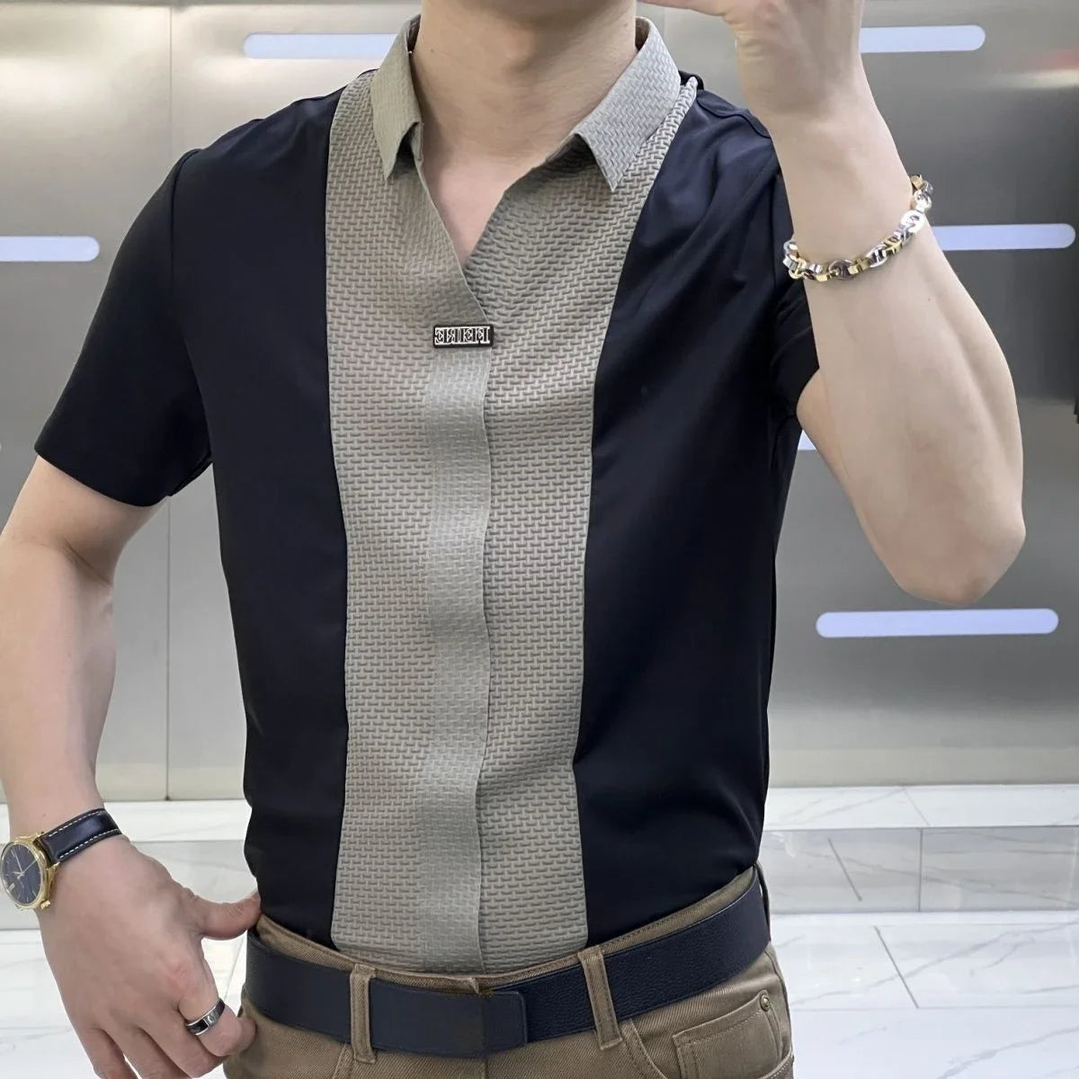 Shirts for Men Oversize Spliced