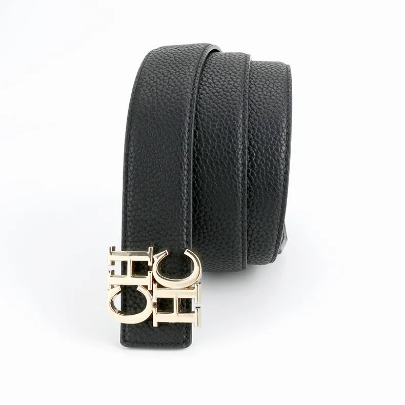 Men's 3.8cm Wide Belts - Stylish Plain & Lychee Grain Leather