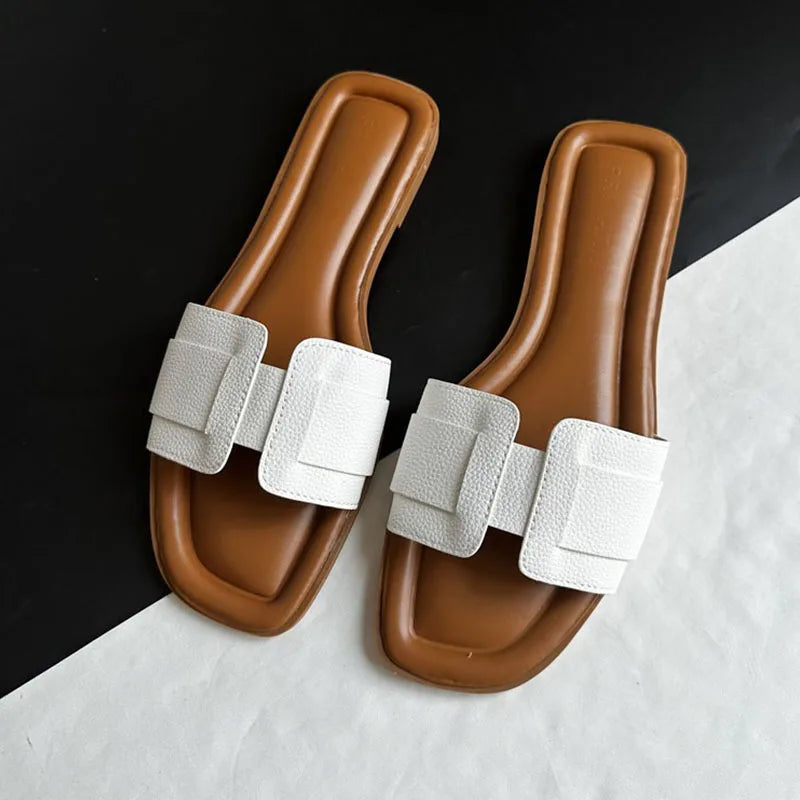 Women Modern Slippers Outdoors Comfortable Flat Slippers Luxury Leather Slippers