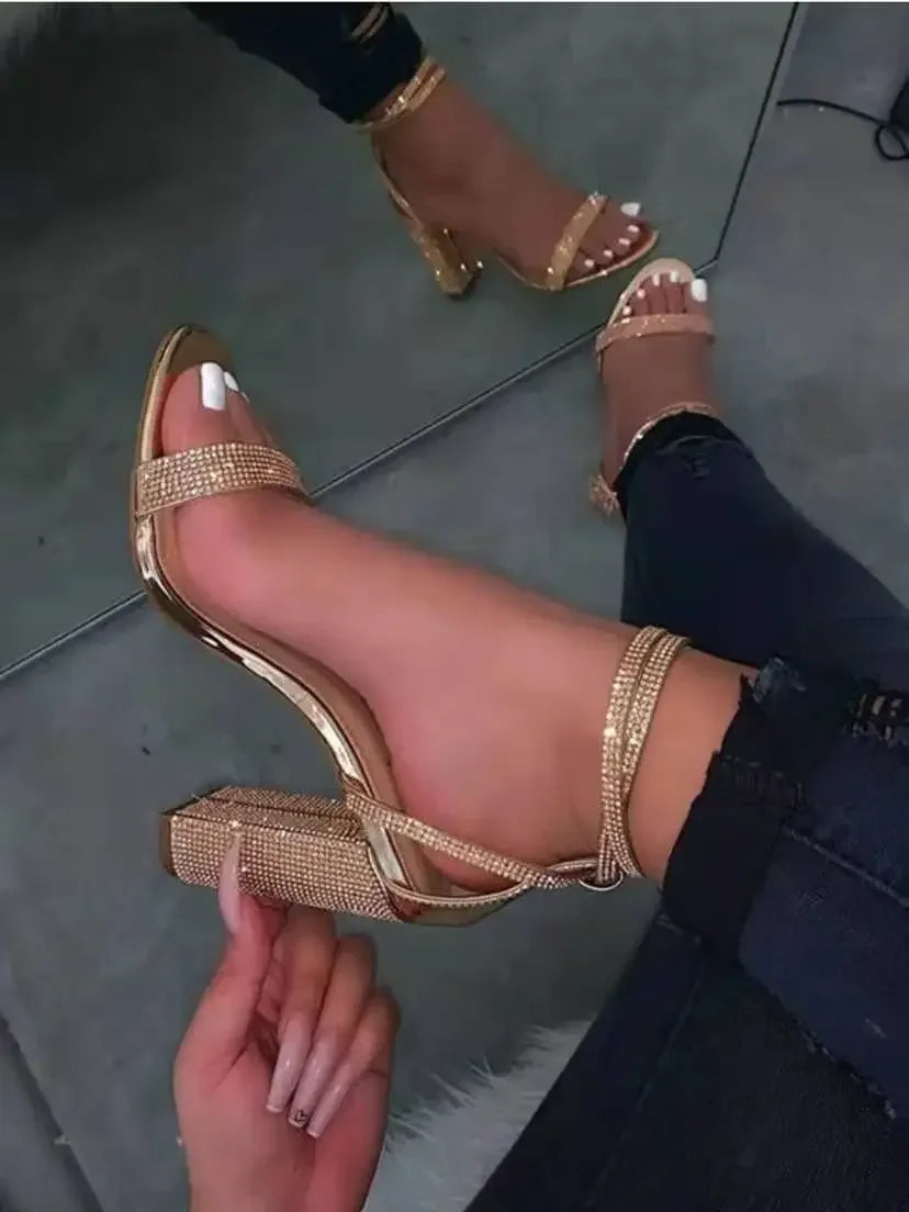 Heel Sandals Women Rhinestone Sexy Transparent High Heels Sandals