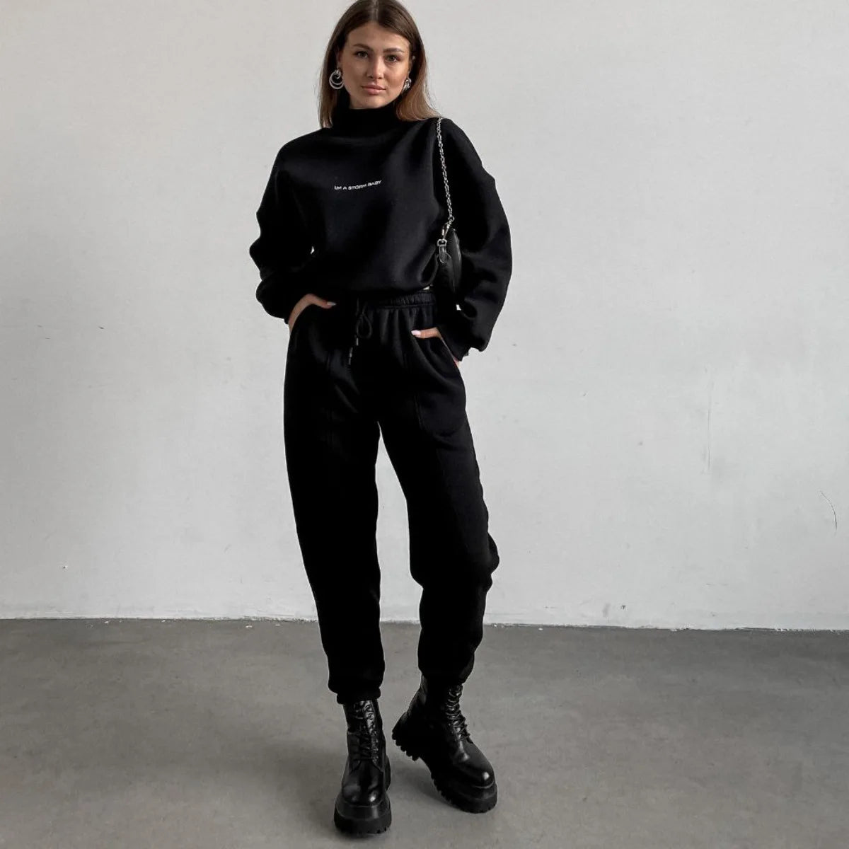 Sweatshirt  pant Women Letter Print Two Piece Set
