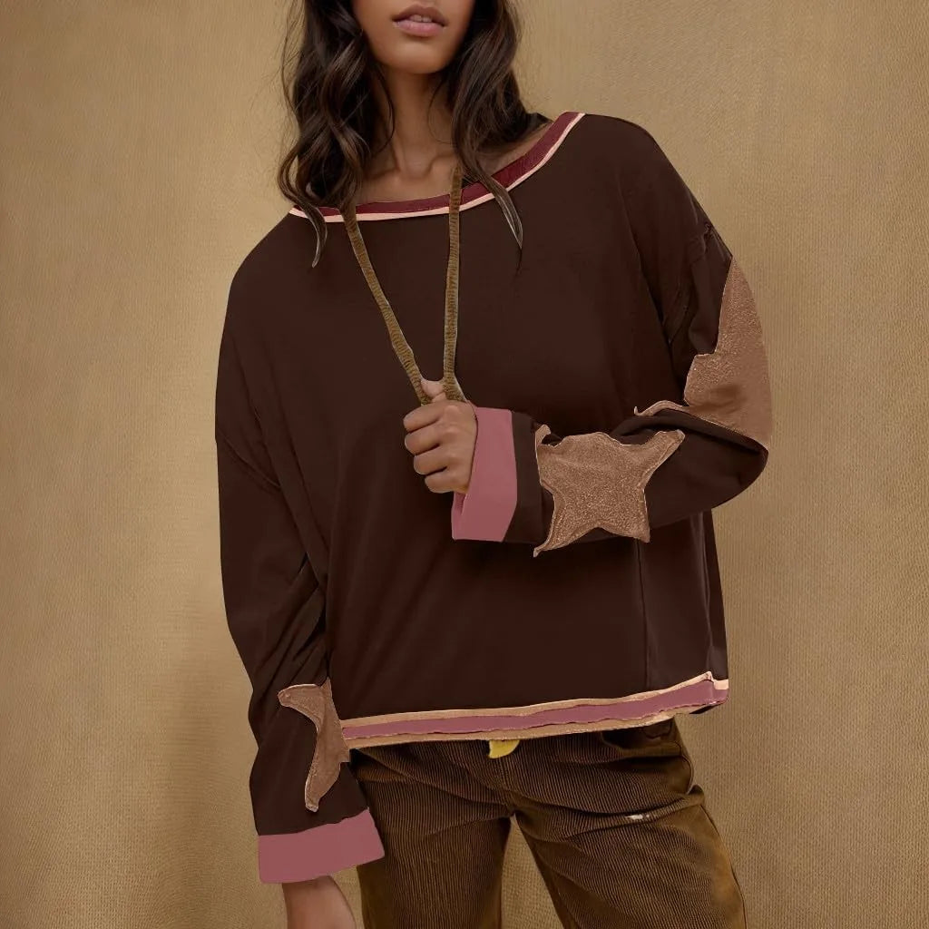 Women's Oversized Sweatshirt Graphic Sweater Long Sleeve Round Shirt Tops