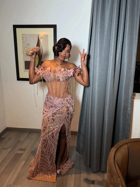 Beaded Mermaid High Slit Corset  Gown