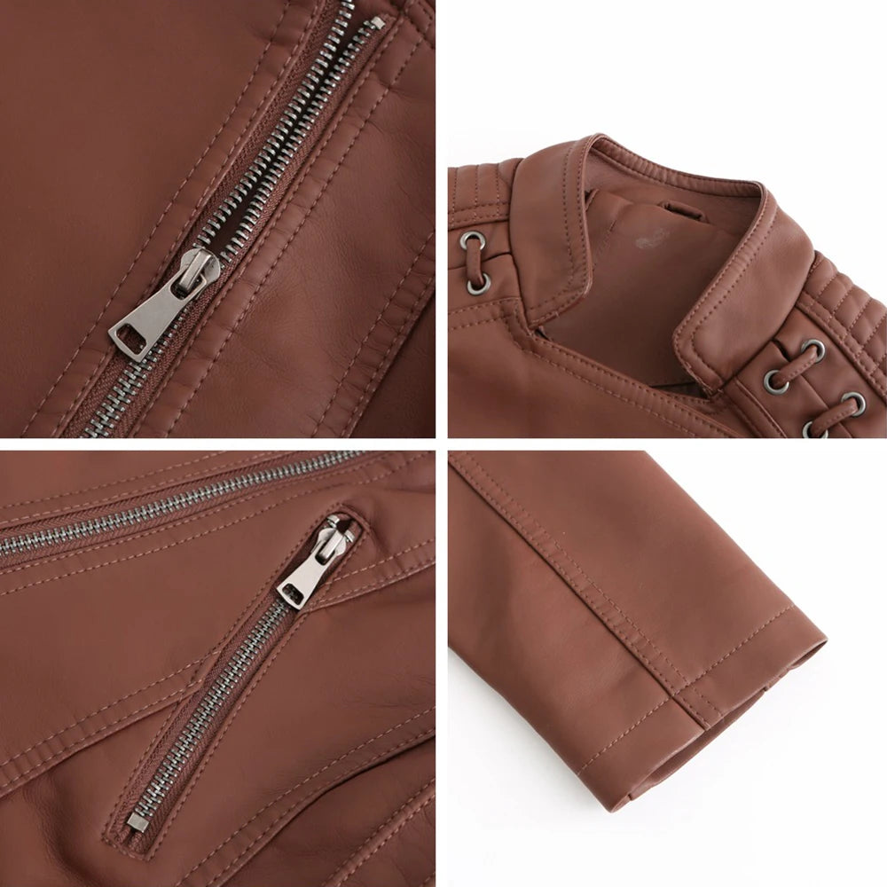 PU Leather Motorcycle Jacket Women Chaqueta  Motorbike Riding Jacket