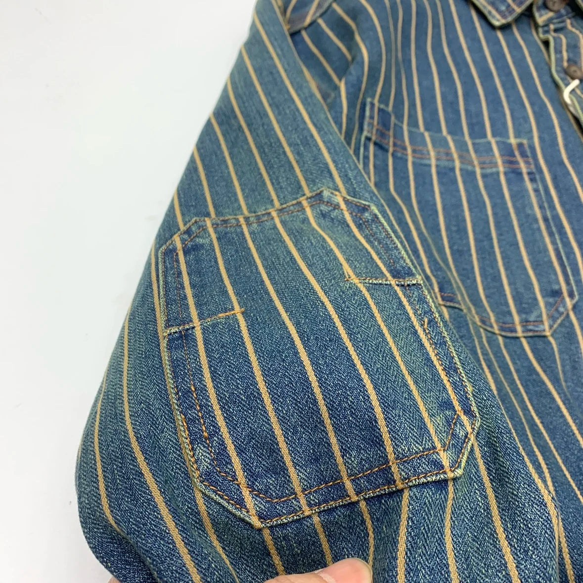 Retro Heavyweight Striped Denim Shirt Jacket