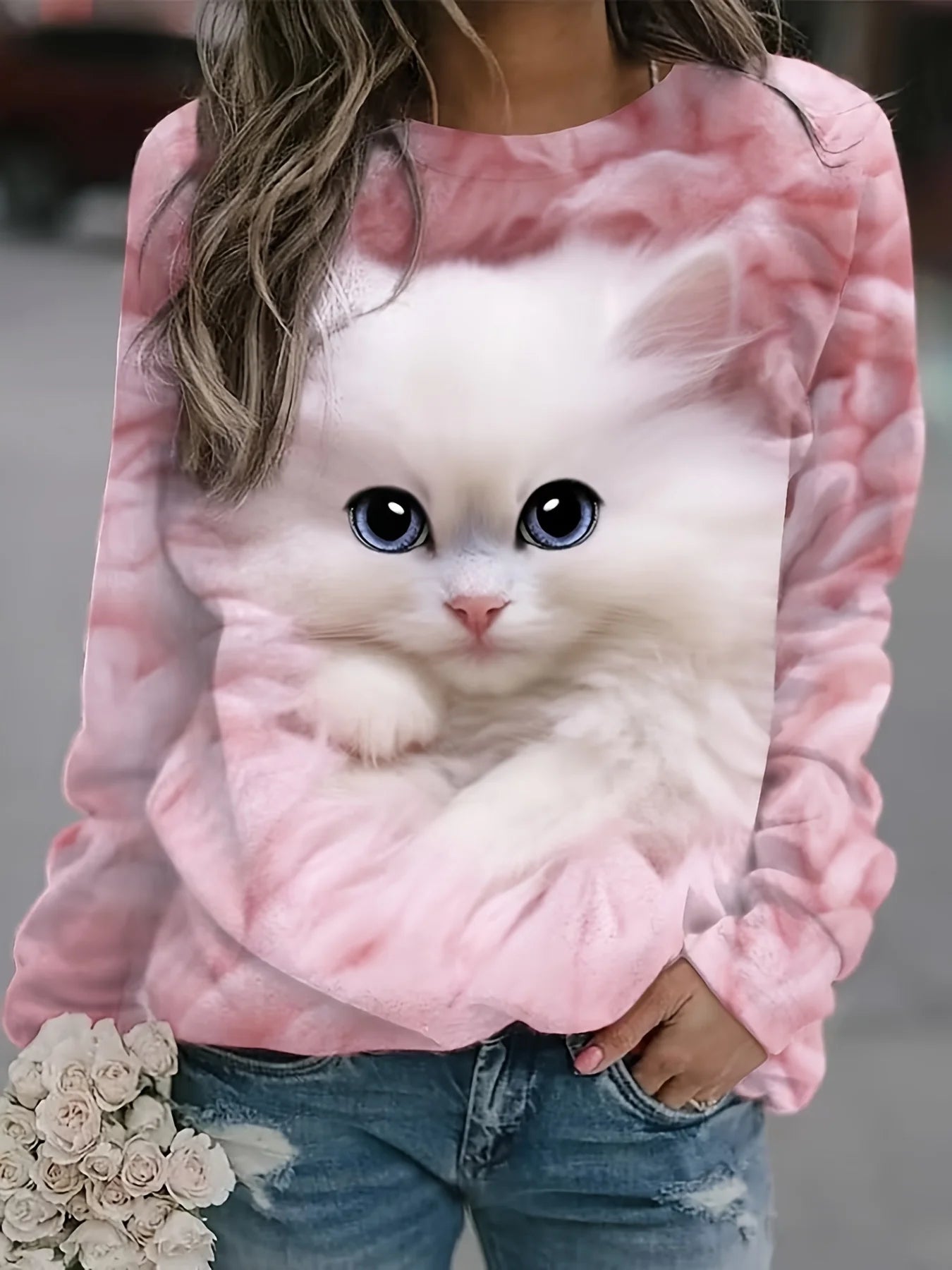 Women's Sweatshirt Cute Cat graphic Print Sweatshirt