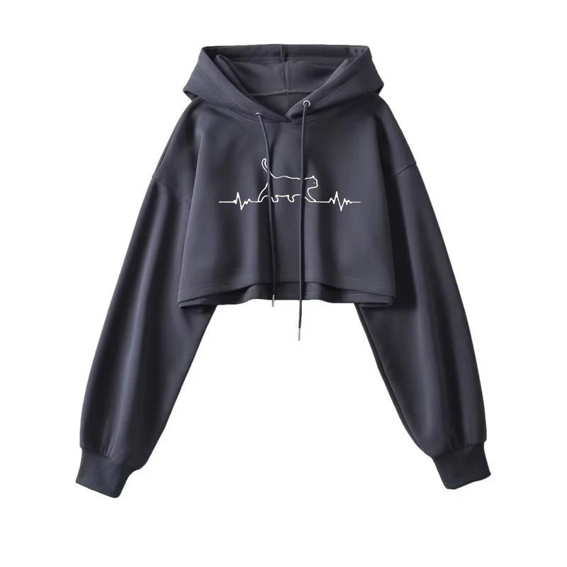 Sexy Short Hooded Sweatshirts Women Long Sleeve Crop Tops