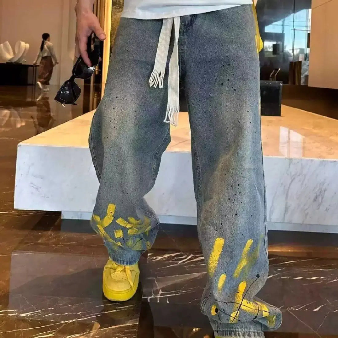Washed Jeans  Hand-painted Inkjet Print for Men