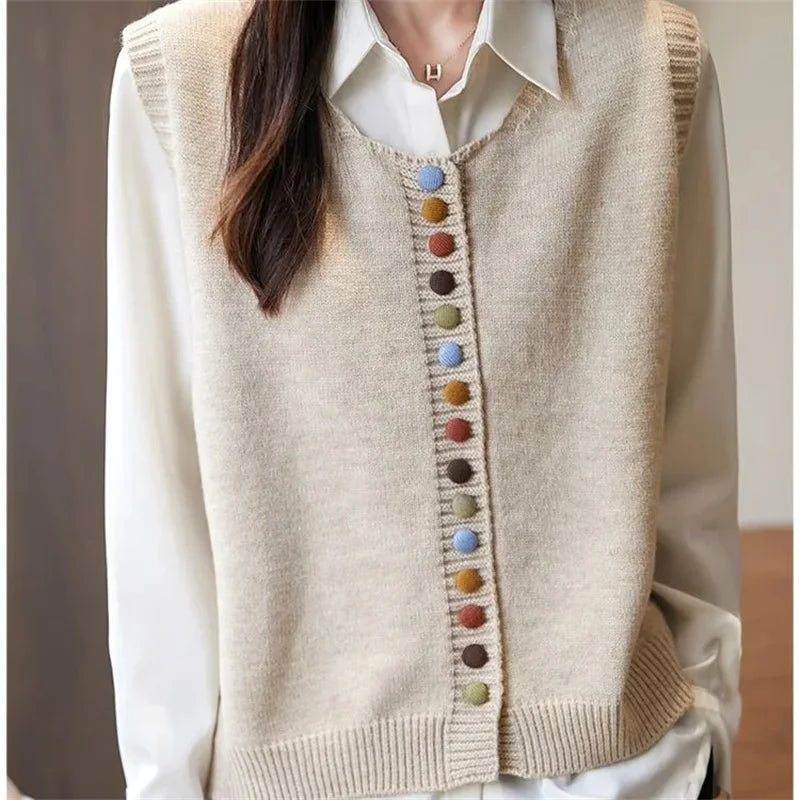 Women Knitted  Sleeveless Sweater Jacket