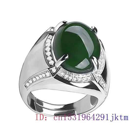 Green Jade Ring Men Zircon Fashion Crystal Charm Gifts Amulet Gemstone