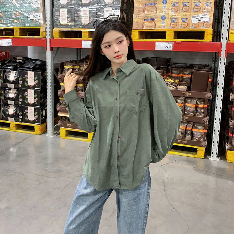Women' Long Sleeve Shirt  Lapel Shirts Basic Solid Color