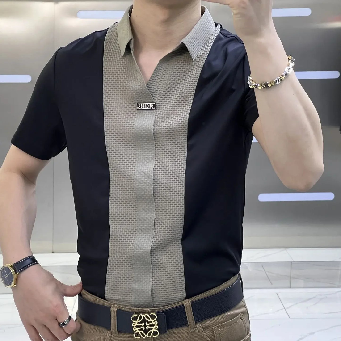 Shirts for Men Oversize Spliced