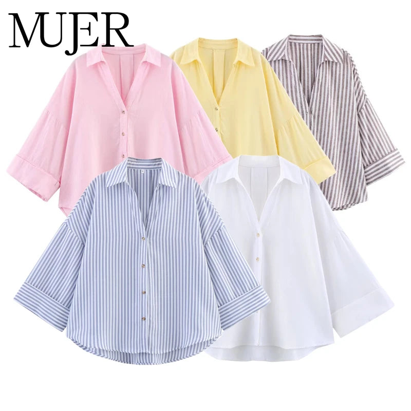 Women's Shirts Striped Oversize ShirtsWide Sleeve