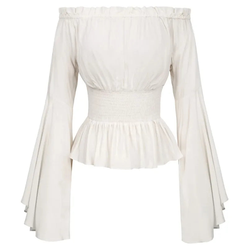 Womens Blouse Gothic Renaissance Flare Sleeves Ruffles Off Shoulder Corset T