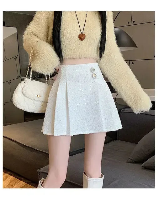 Women Tweed  Pencil Bodycon High Waist Skirts
