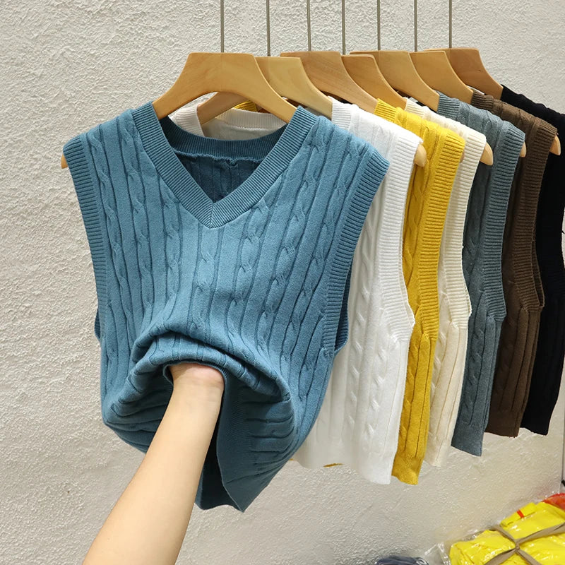 Knitted Women Sweater Vest New Sleeveless V-Neck Knit Sweater Vest