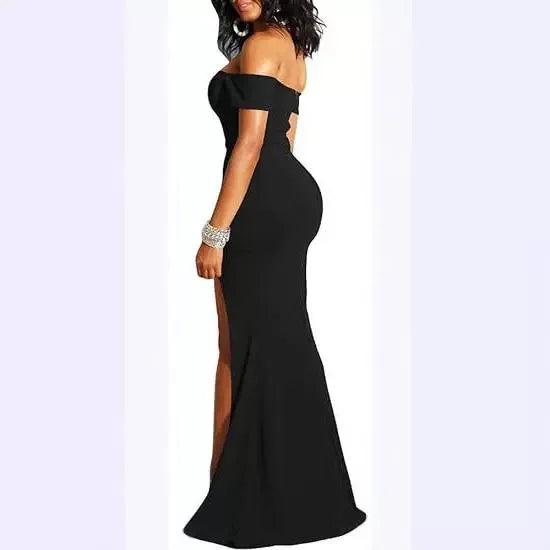 Women's Off Shoulder High Split Long Formal Party Dress