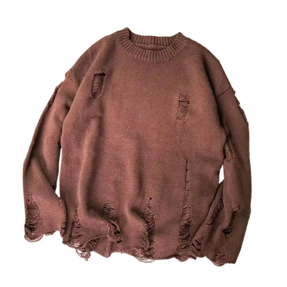 Men Wash Hole Ripped Knit Sweaters k Oversized  Sweater