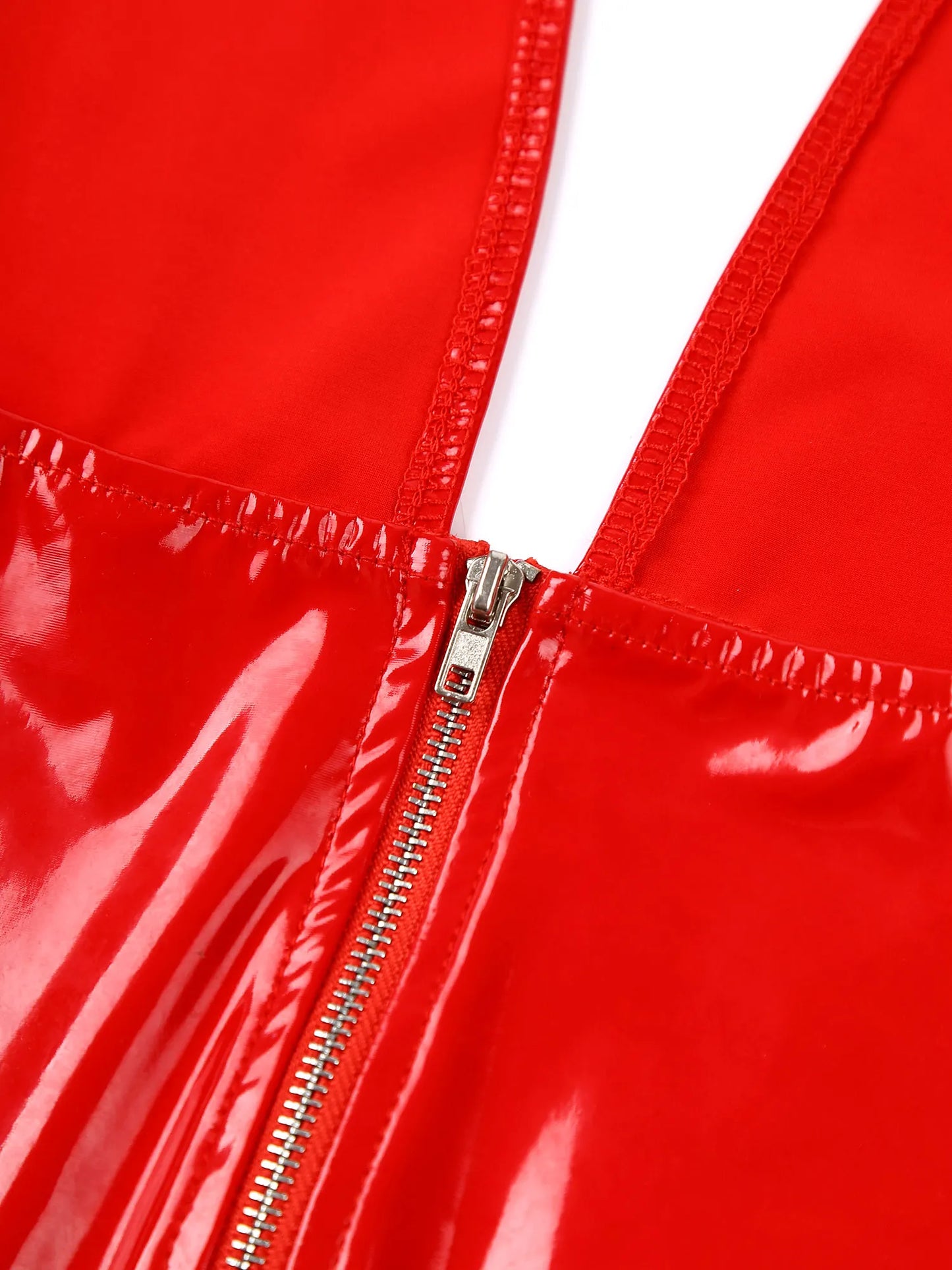 V Backless Dress Wet Look Patent Leather Bodycon Minidress