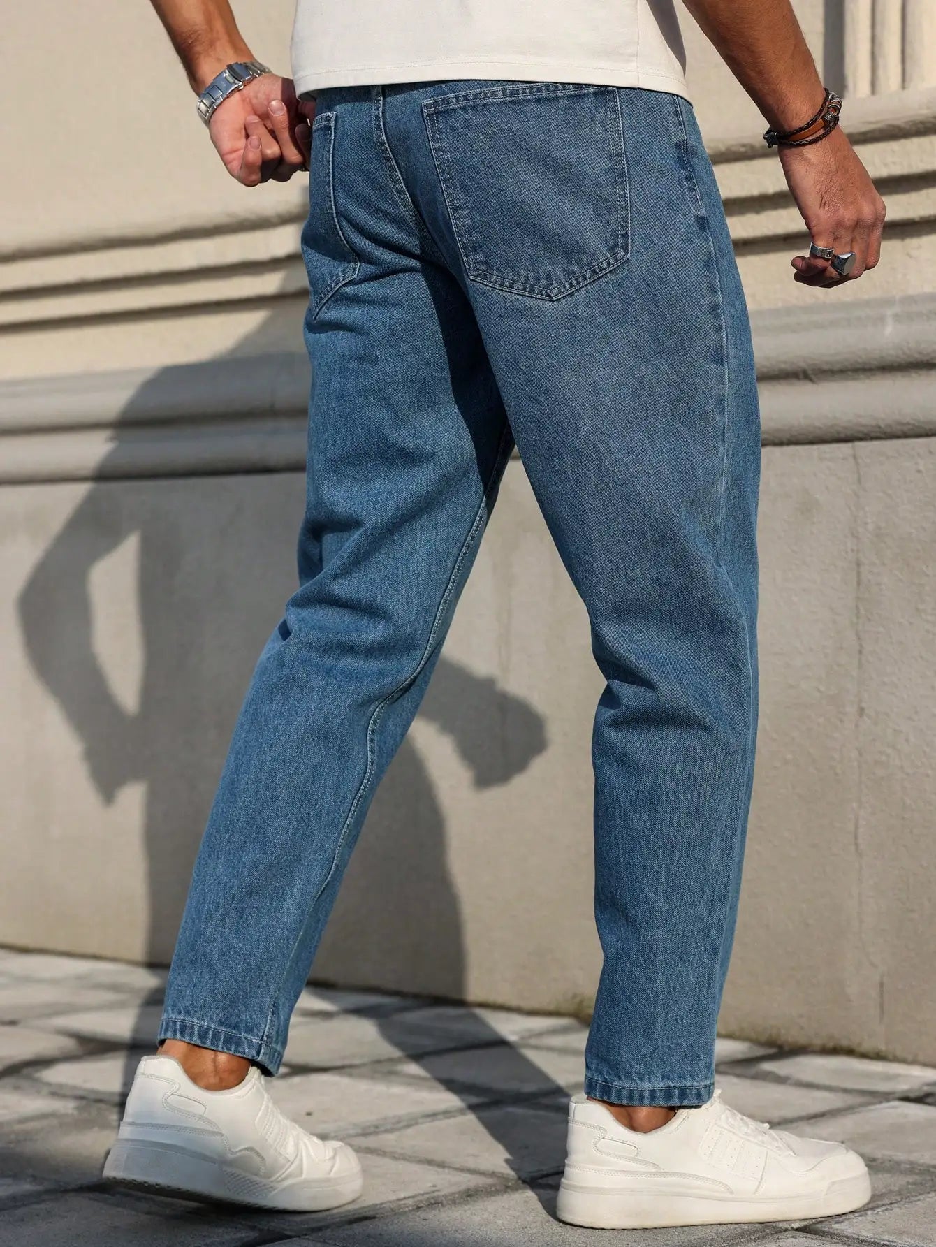 Men's jeans classic blue denim fabric