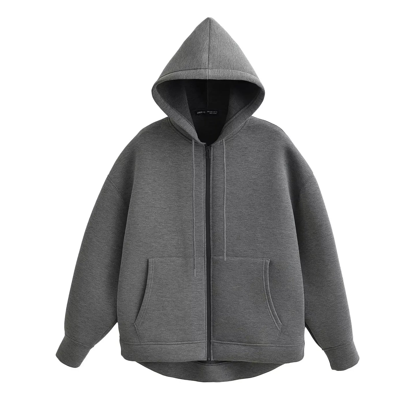 Gray Jacket With Hood Long Sleeve Big Pocket Zipper Jacket