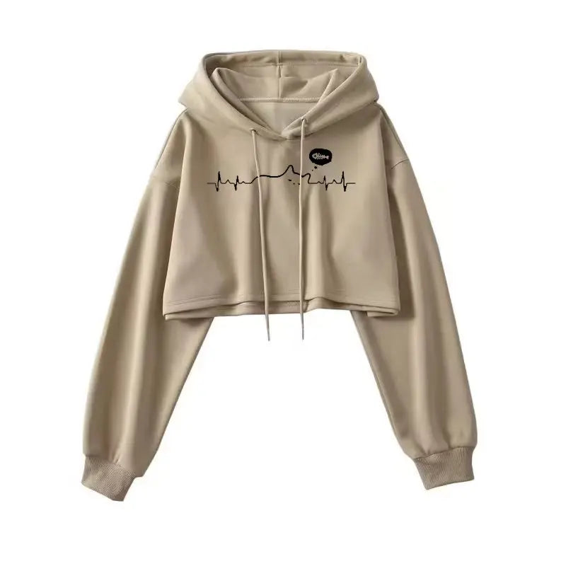 Sexy Short Hooded Sweatshirts Women Long Sleeve Crop Tops