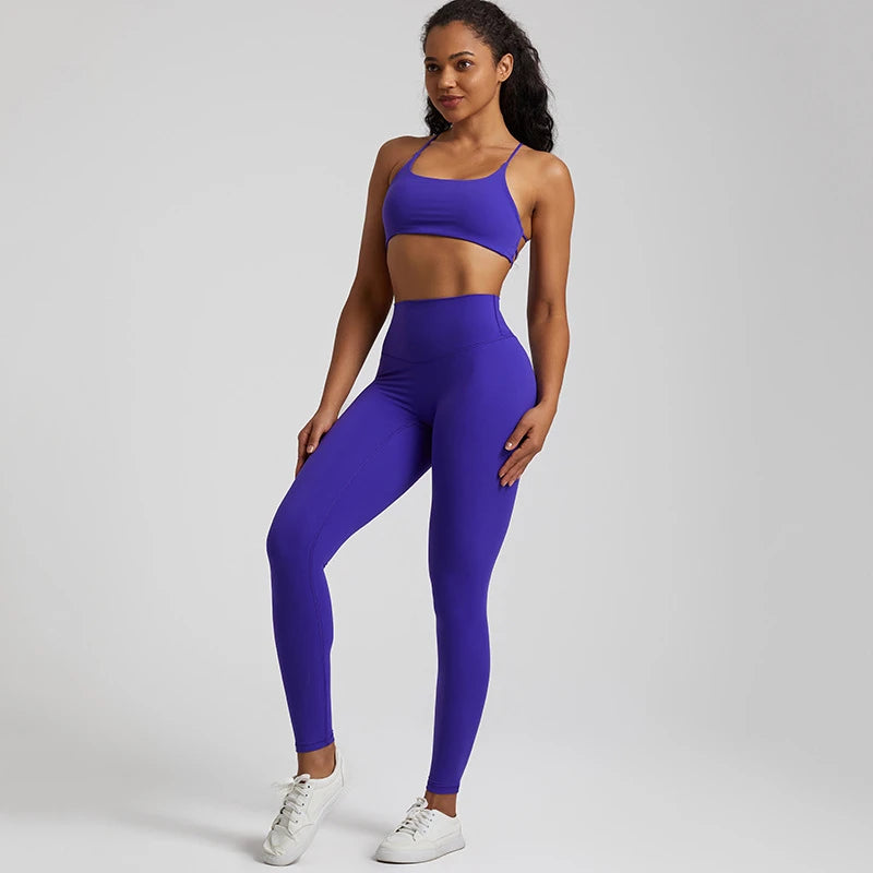 Gym Set Women Sports Outfit 2 Pieces Cross Back Bra Fitness Suit
