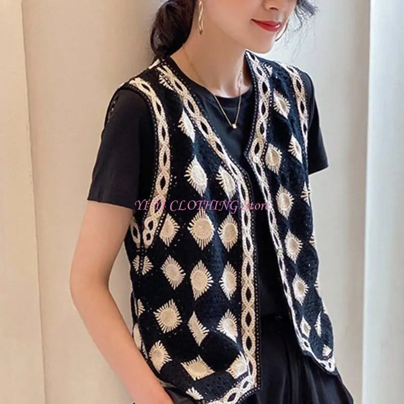 Plaid Sleeveless Sweater Vest V Neck Waistcoat