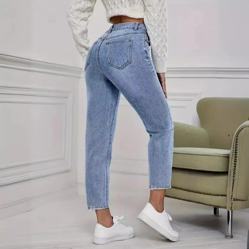 Casual Washed Ripped Jeans for Women
