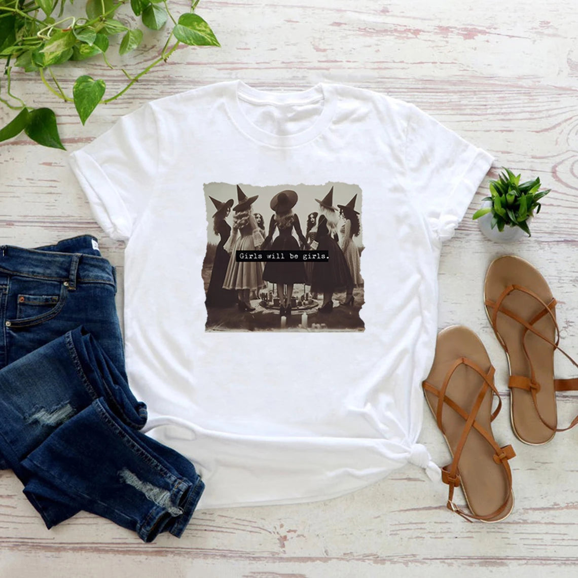 Girls Will Be Girls Female T Shirts Funny Feminist Witch Tshirt Women Rights Feminist