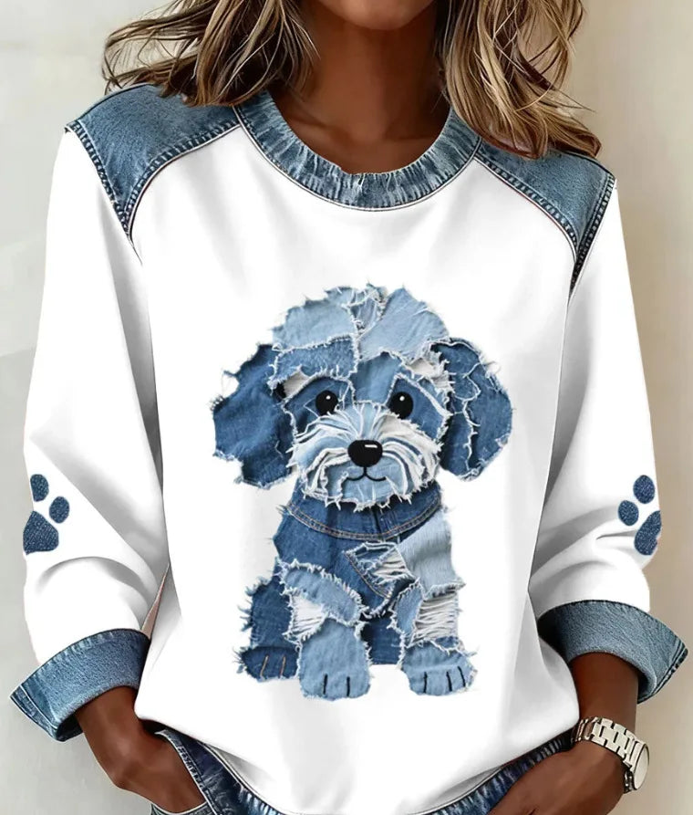 Women's Sweatshirts Pullovers  Casual Dog Printed Round Neck Long