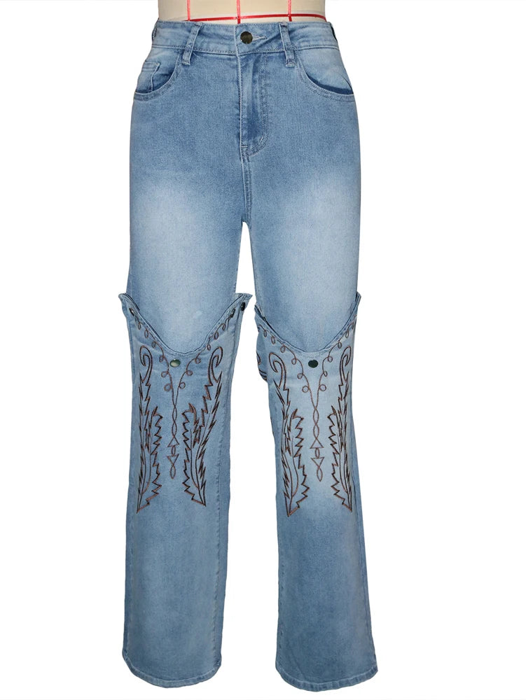 Fashion Woman Vintage Embroidery Denim