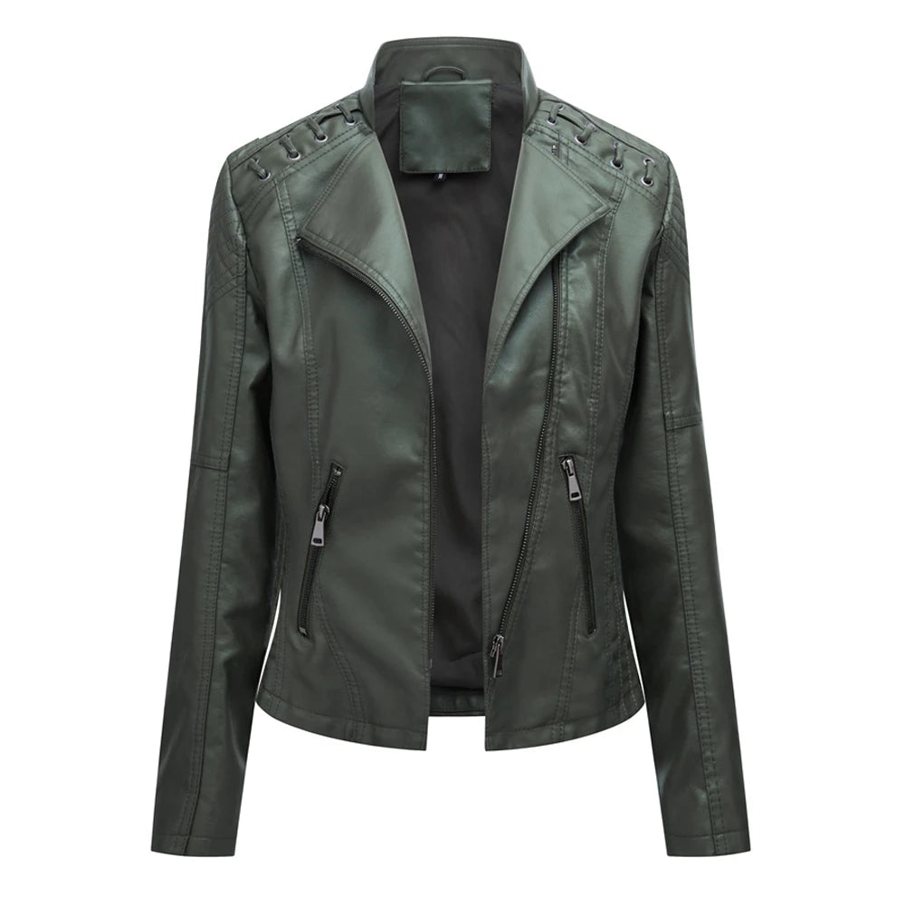 PU Leather Motorcycle Jacket Women Chaqueta  Motorbike Riding Jacket