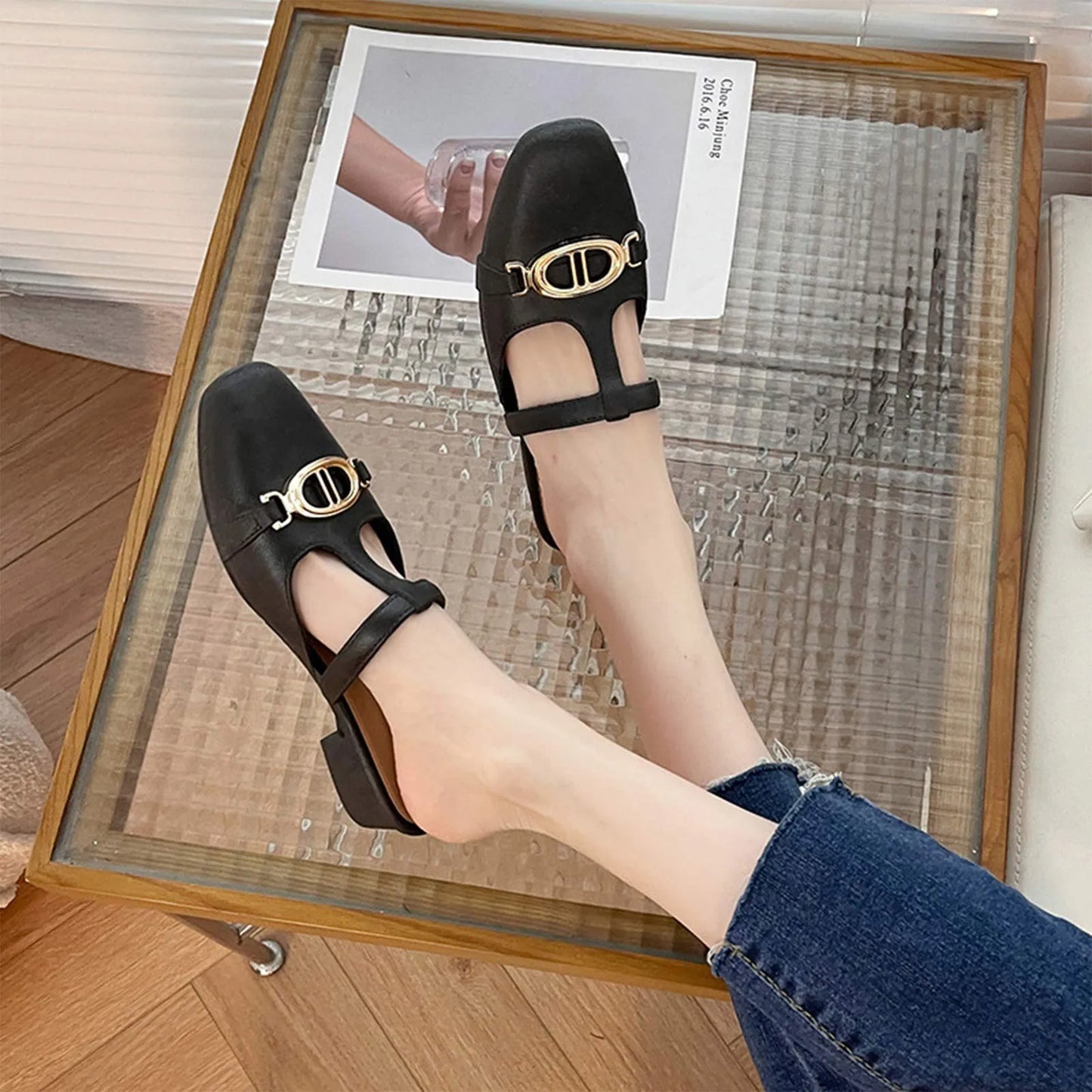 Women Low Heel Retro Luxury Metal  Women's Shoes