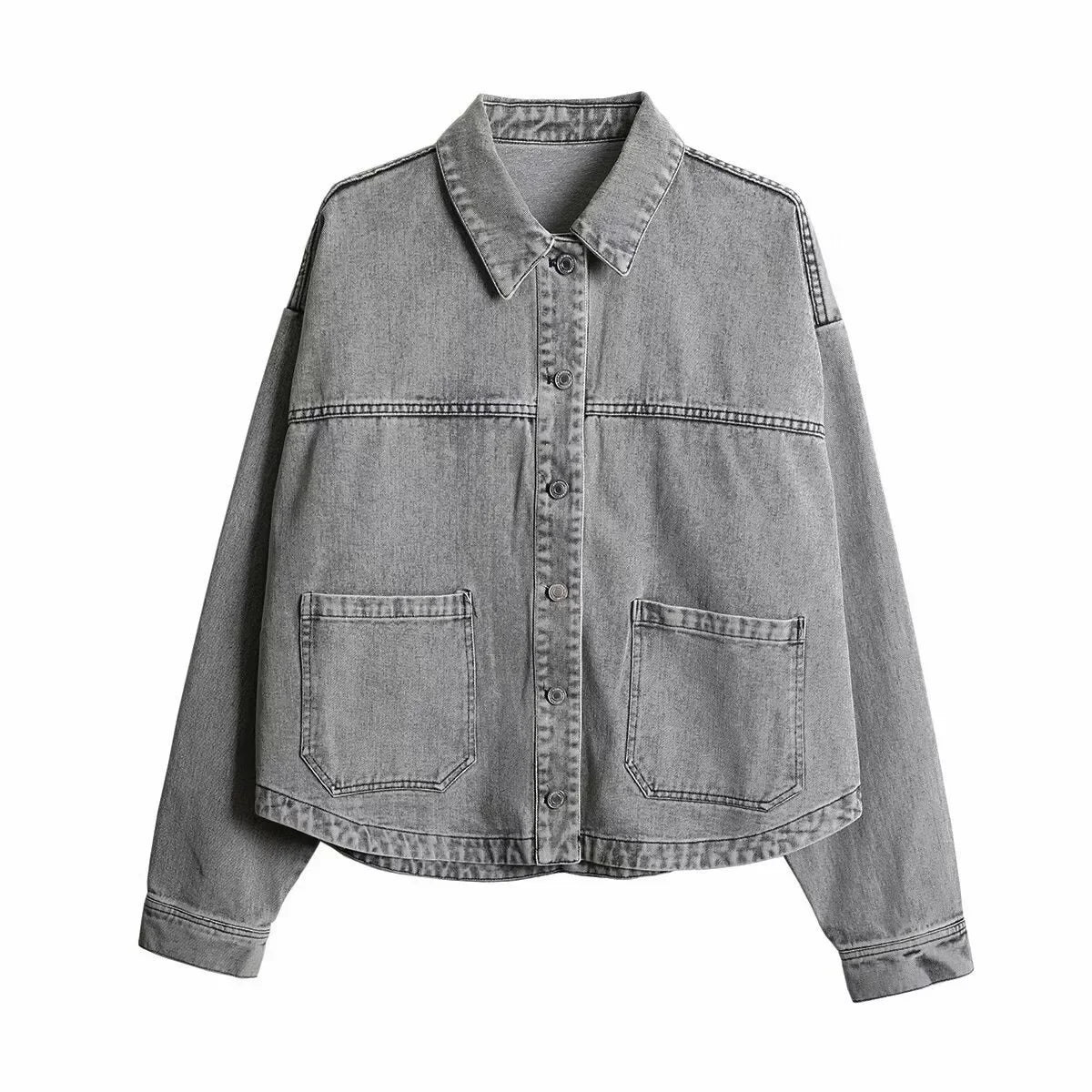 Casual denim jackets for women with fashionable turn-down collar