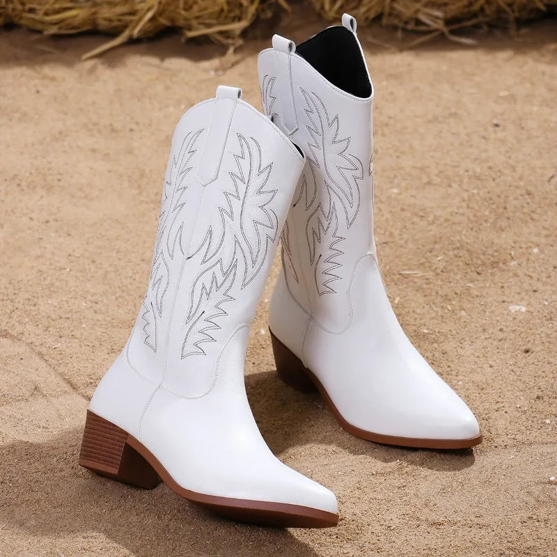 Women Boots Chunky Heeled Cowboy Boots