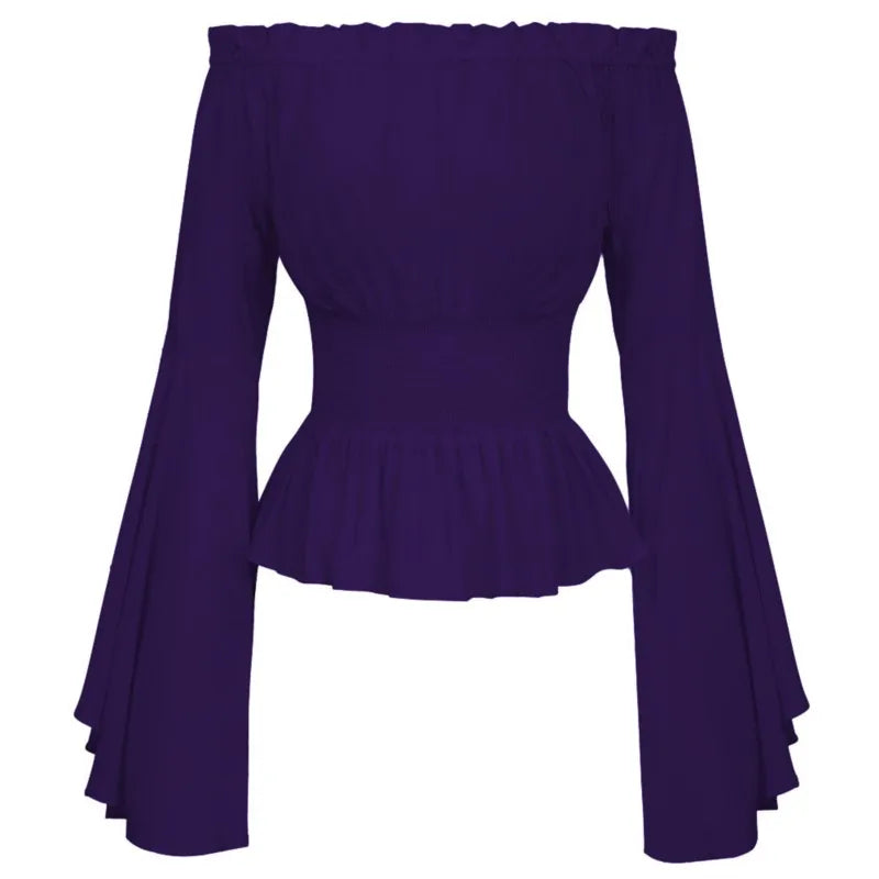 Womens Blouse Gothic Renaissance Flare Sleeves Ruffles Off Shoulder Corset T