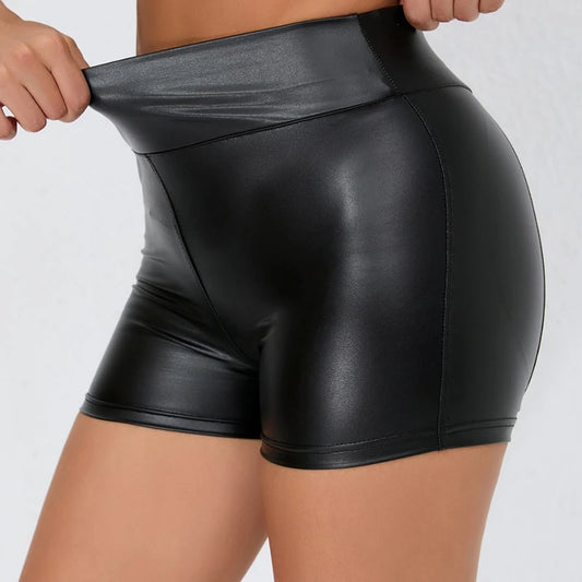 Leather High Waist Bodycon Push Up Black Short