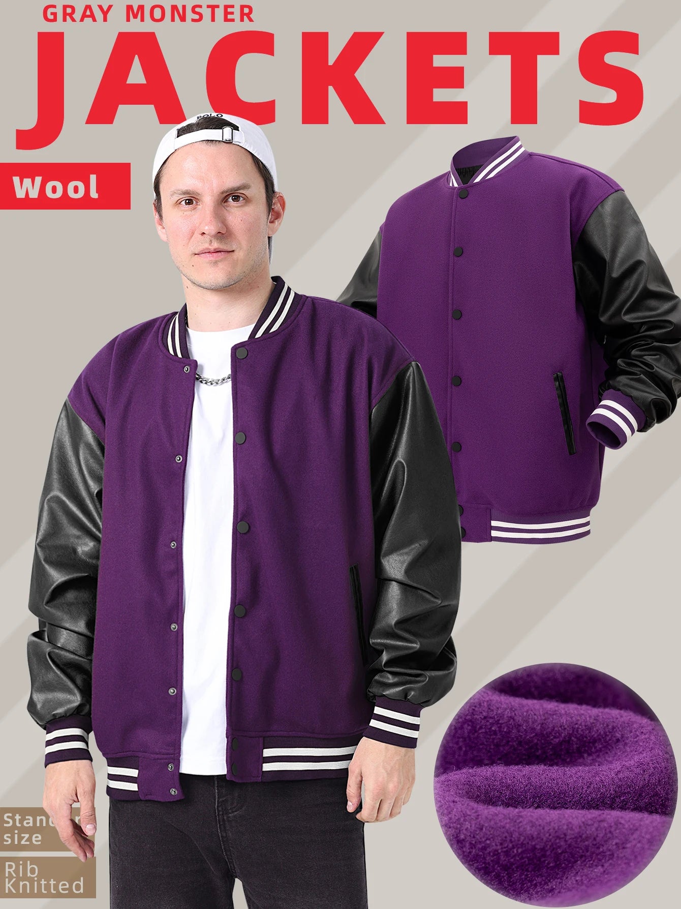 Faux Leather Sleeves Letterman Classic Baseball Coat Bomber Jacket