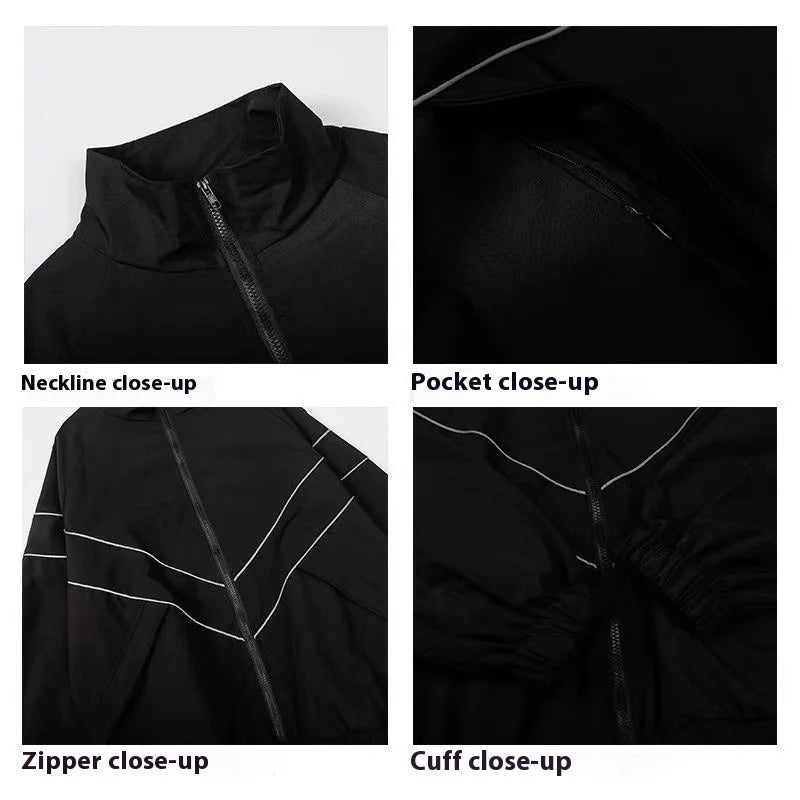 Hip Hop Varsity Jacket High Street Patchwork Color Black Windbreaker Coats