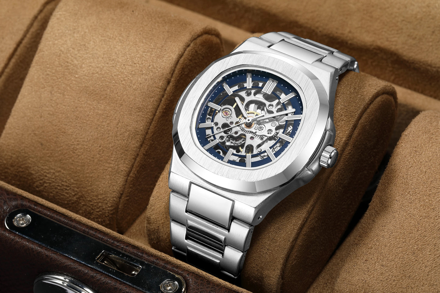 Luxury Automatic Watch For Men Mechanical Wristwatch Skeleton Stainless Steel
