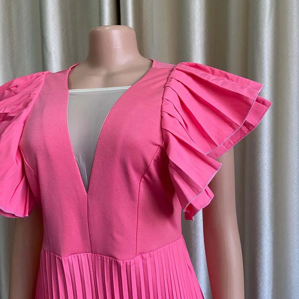 Pleated V neck Jumpsuit for ladies
