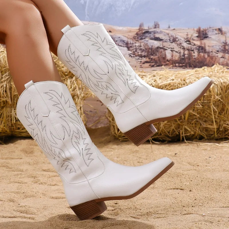 Women Boots Chunky Heeled Cowboy Boots