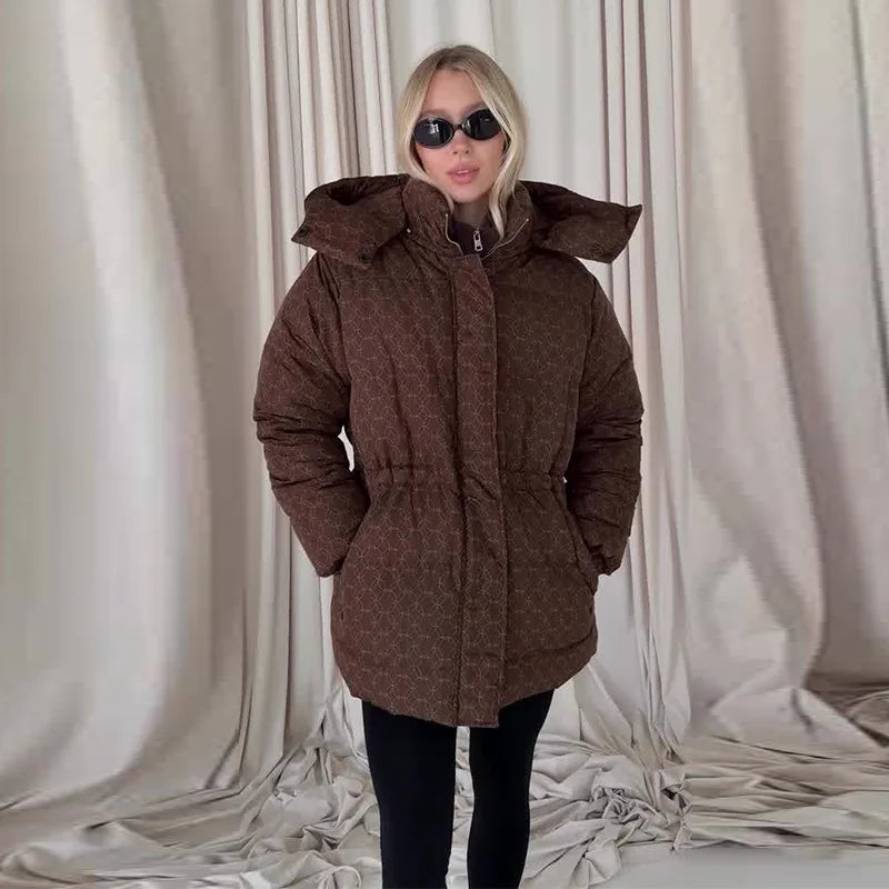Print Padded Winter Jacket Women Casual Puffer Coat