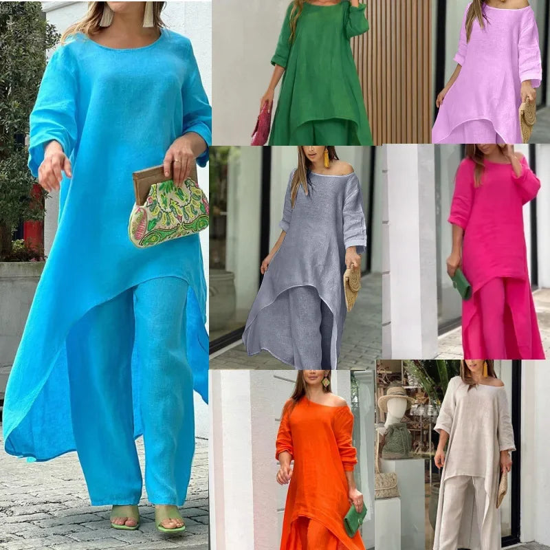 Women's Sets 2 Pcs Sale Casual O-Neck Long Sleeve Asymmetrical Dress