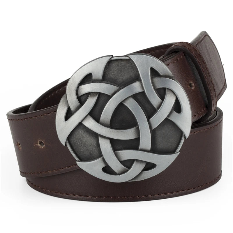 Fashion Leather Belts Big Metal Buckle Celtic Knot