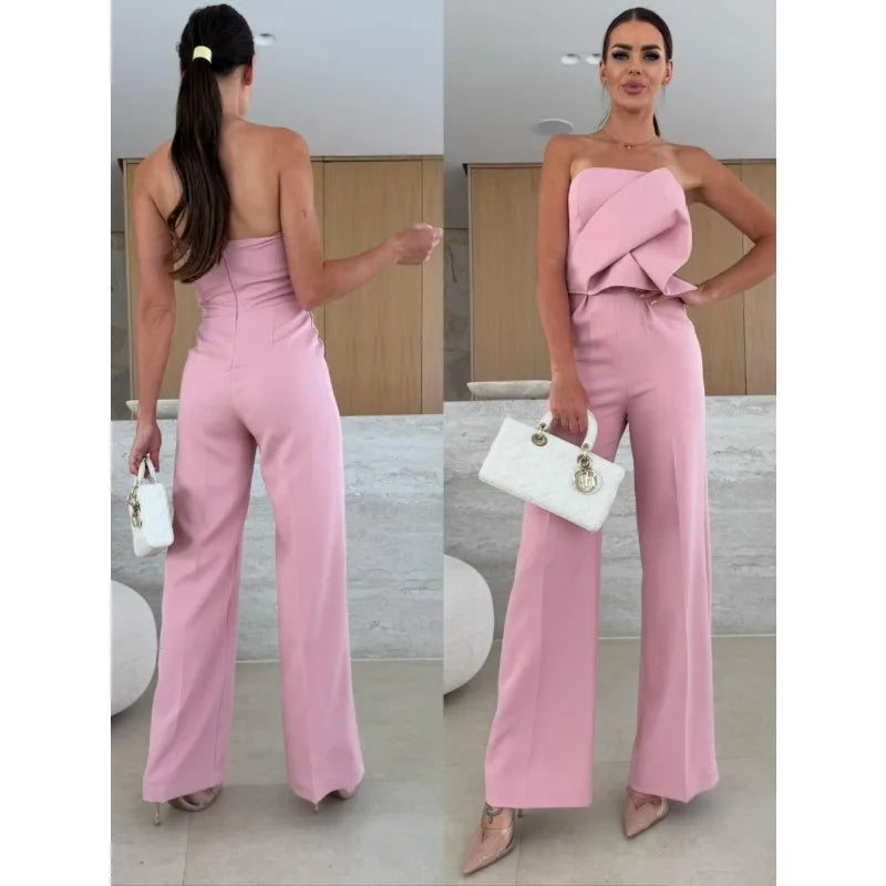 Corset Jumpsuit for Women Chic Off Shoulder Folds Wide Leg Pants