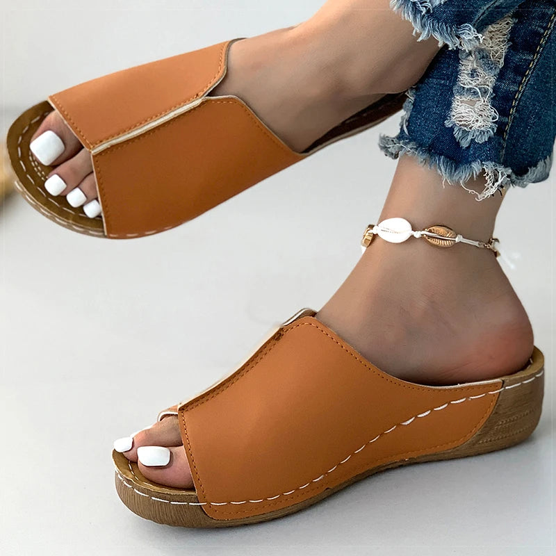 Women's Sandals  Soft Heels Low Platform Slippers
