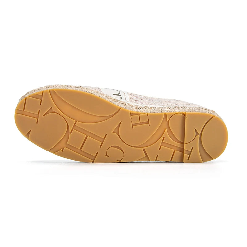 Exquisite Craftsmanship Women's Loafers Lace-up Flats Sparkling Loafers Handmade Grass Woven Soles